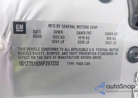 2006 Chevrolet Malibu Lt z USA, uszkodzony, nr VIN 1G1ZT51836F297232